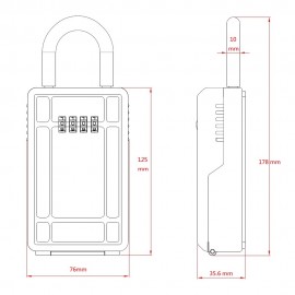 Key Lock Box, Detachable shackle, 4 Digit Combination Key Storage Box/Key Safe Box (Dust cover + 50cm Cable)