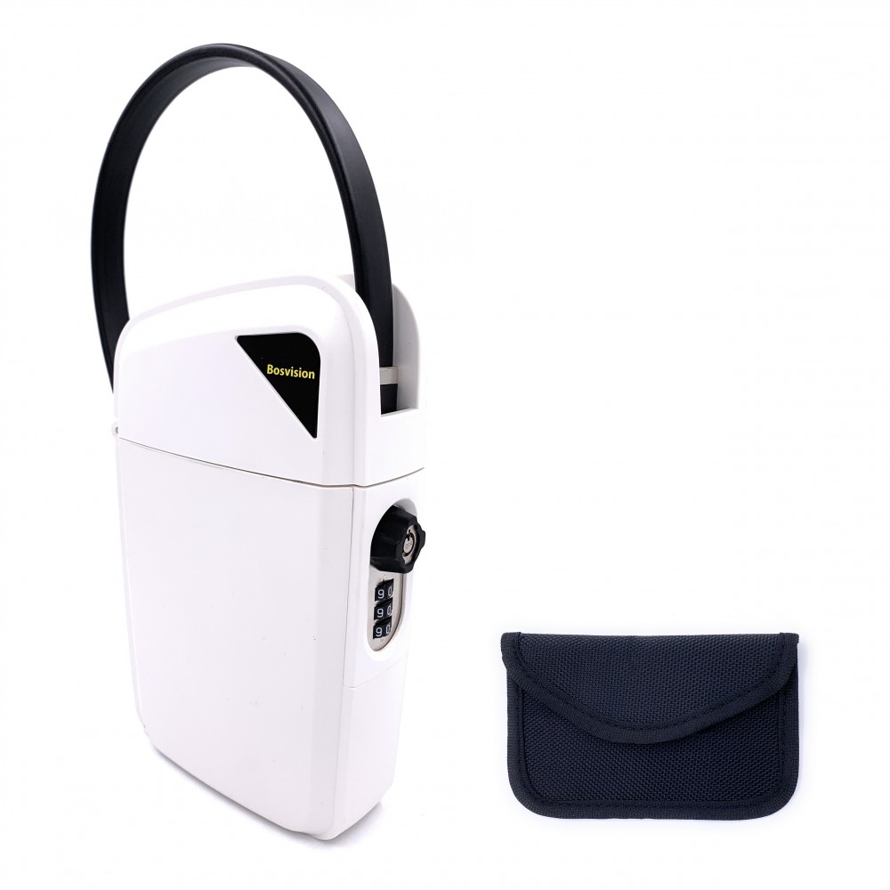Portable Safe, White, Combination & Master Key Access, 1 Faraday Bag, 13.9 x 9.0 x 5.4 cm